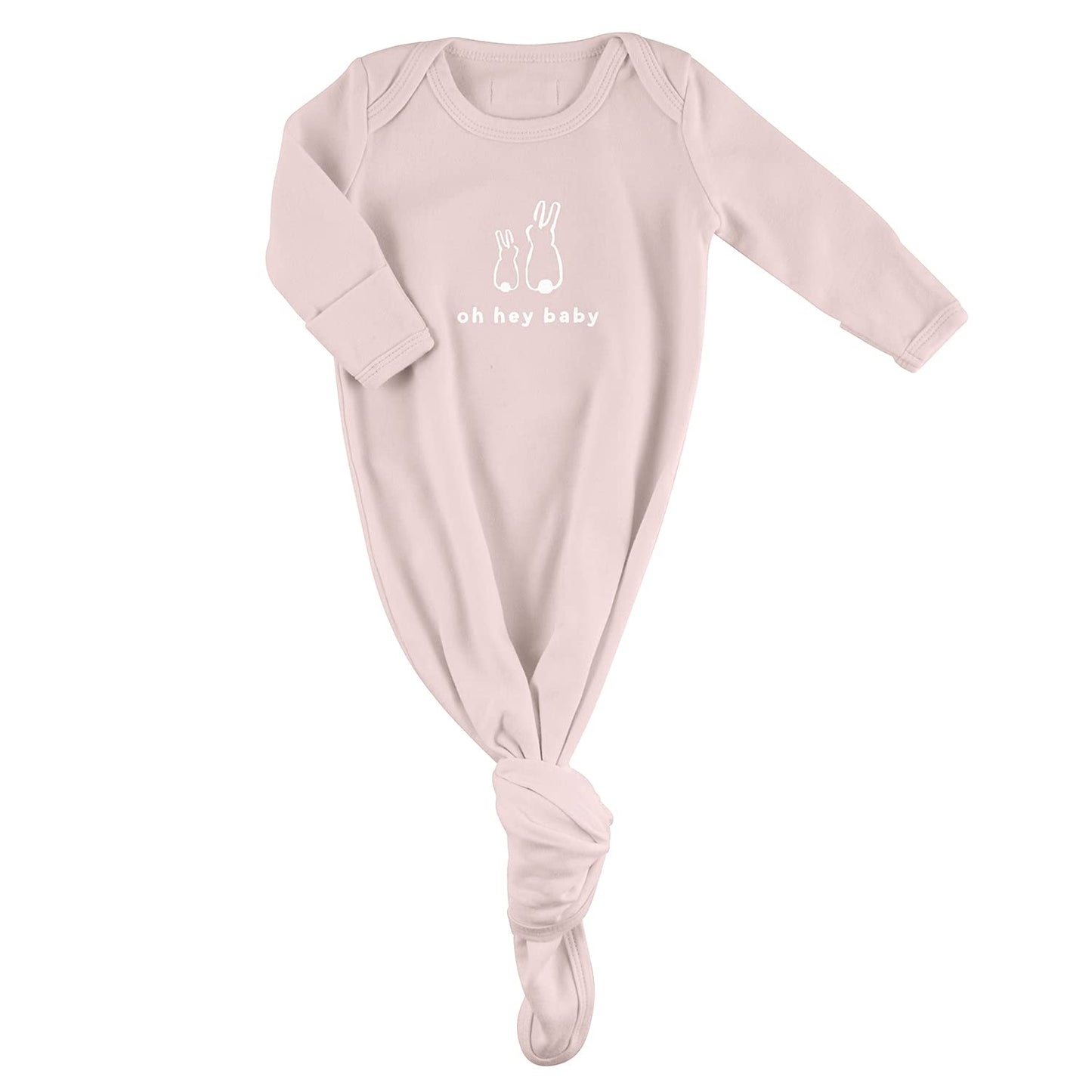Stephan Baby Face to Face Collection Newborn Knotted Gown, Pink Bunnies, Oh Hey Baby, Fits 0-6 Months