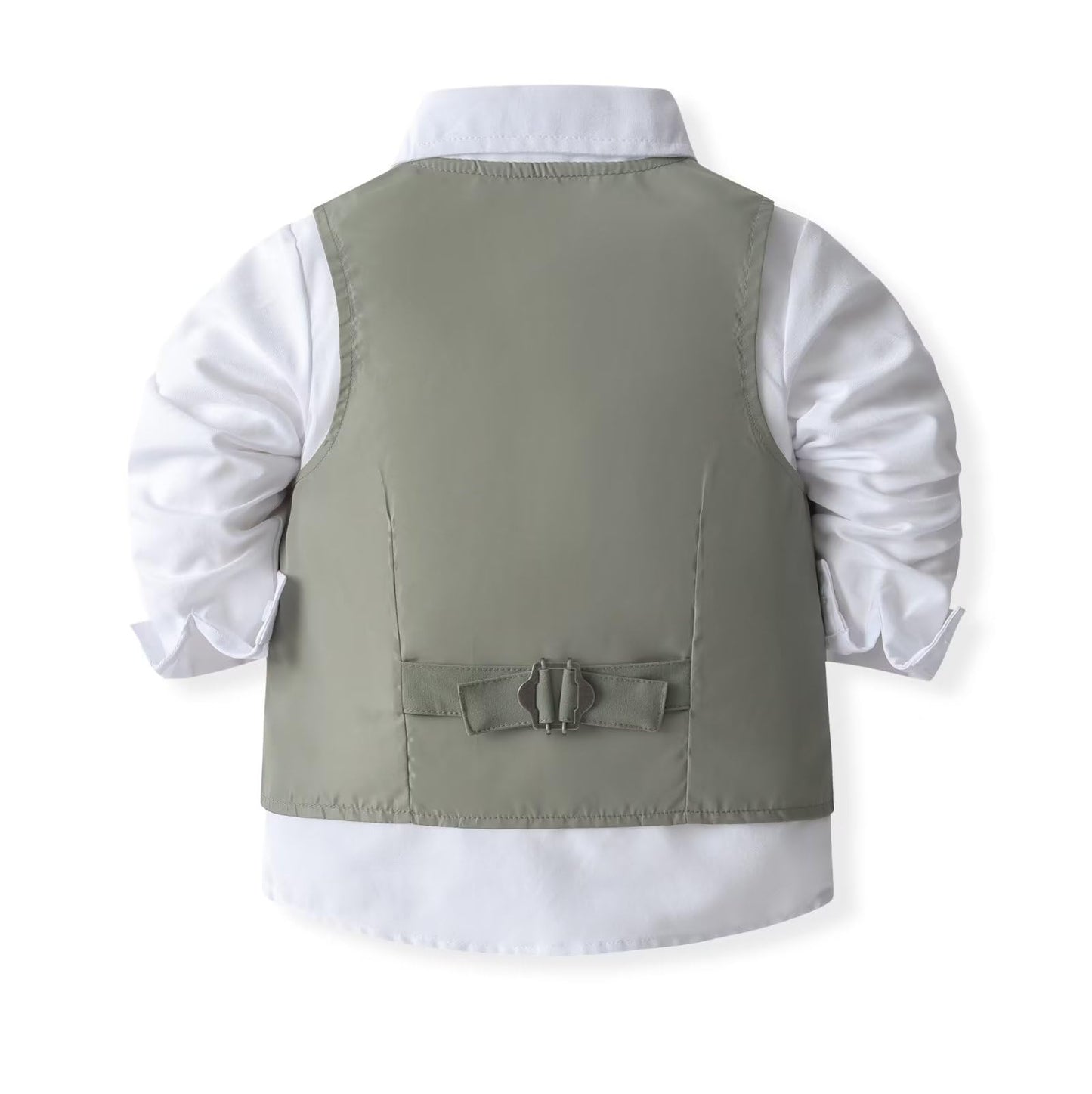 Toddler Baby Boys Gentleman Suit 3Pcs Outfits Long Sleeve Shirts & Gray Green Vest & Pants Tuxedo Wedding Birthday Party Set 3-4