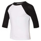 Bella + Canvas Toddler 3/4-Sleeve Baseball T-Shirt 3T White/ Black