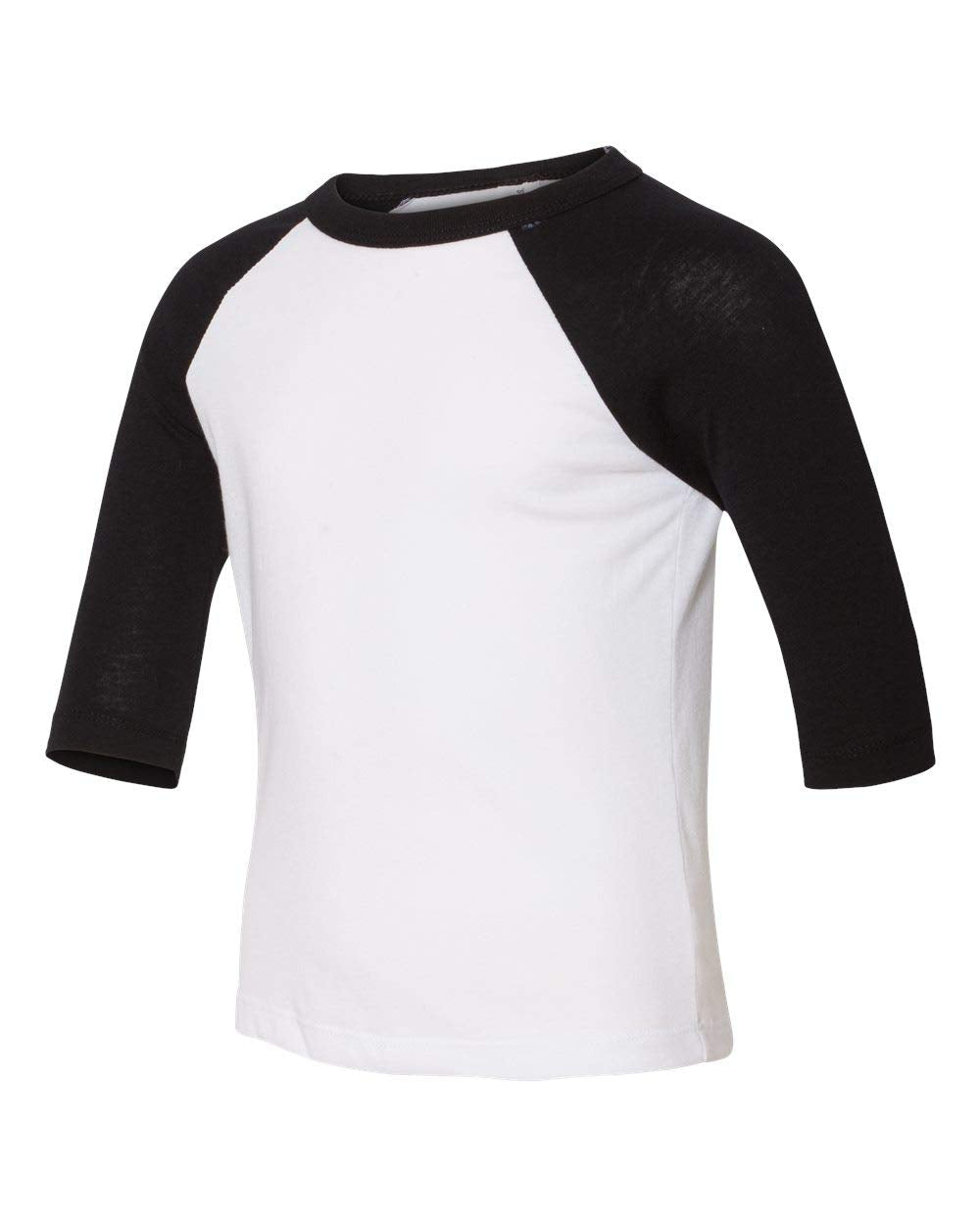 Bella + Canvas Toddler 3/4-Sleeve Baseball T-Shirt 3T White/ Black
