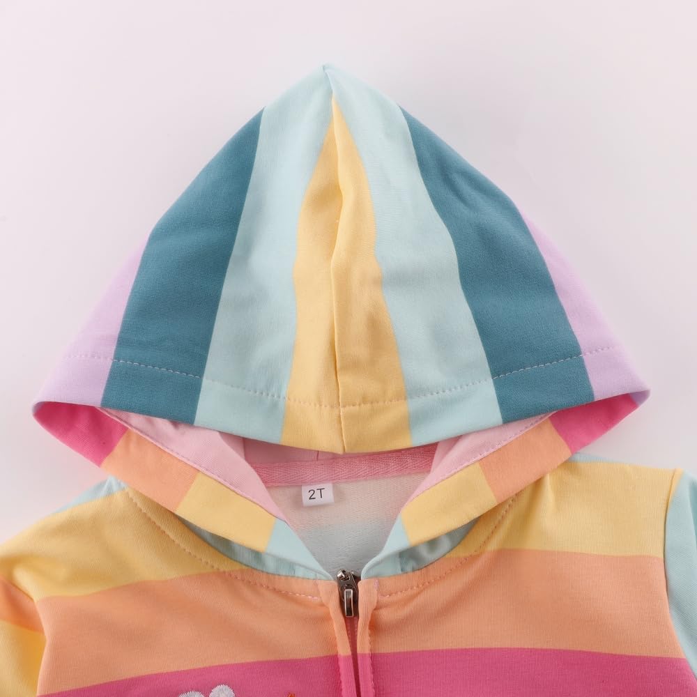 Akyzic Girls Rainbow Fall Jacket Zip Up Hoodie Kids Back To School Outfit Cotton Unicorn Hooded Sweatshirt Winter Outerwear 4T/3