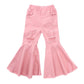 Icectr Toddler Baby Girls Kid Flared Denim Pants Ruffled Wide Legs Ripped Jeans High Waist Bell Bottoms Casual Outfit (Pink, 5-6