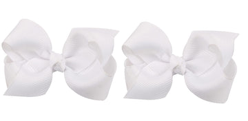 Zoonai 3 Inch Baby Girl Hair Bows Boutique Hair Clip Teens Toddlers Hairpin Headwear - Set Of 2 (White)