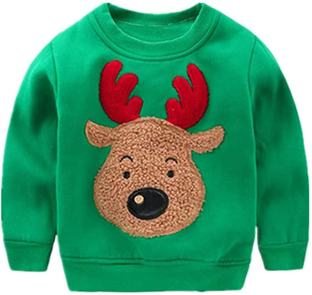 Akyzic Baby Boys Sweatshirts Christmas Reindeer Shirt Kids Fleece Crewneck Pullover Winter Warm Toddler Girls Xmas Sweaters Tops