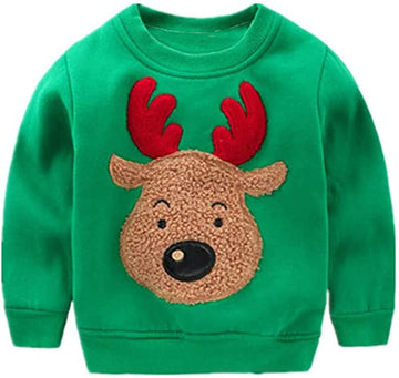 Akyzic Baby Boys Sweatshirts Christmas Reindeer Shirt Kids Fleece Crewneck Pullover Winter Warm Toddler Girls Xmas Sweaters Tops