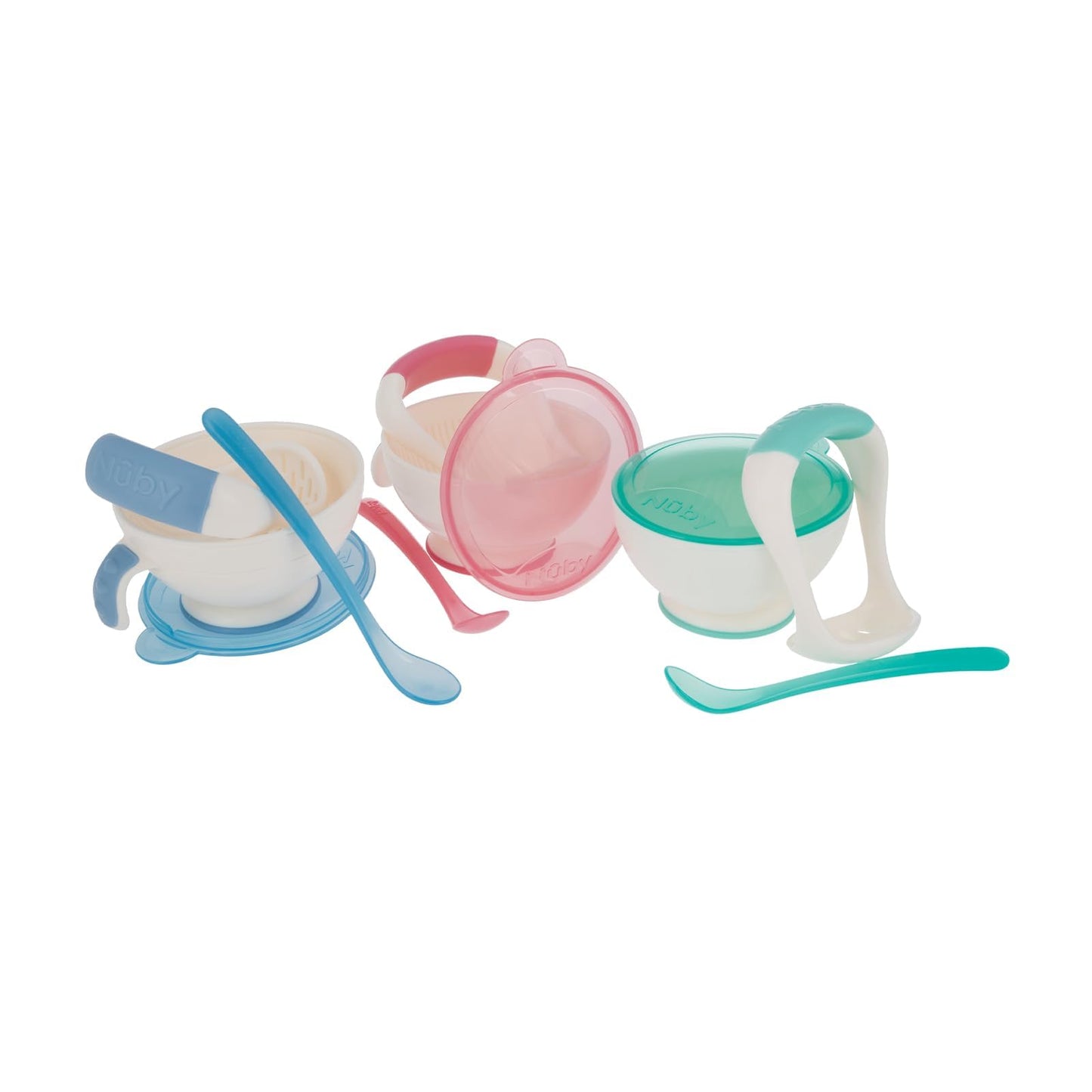 Nuby Garden Fresh Mash N Feed Bowl with Spoon and Food Masher, Colors May Vary