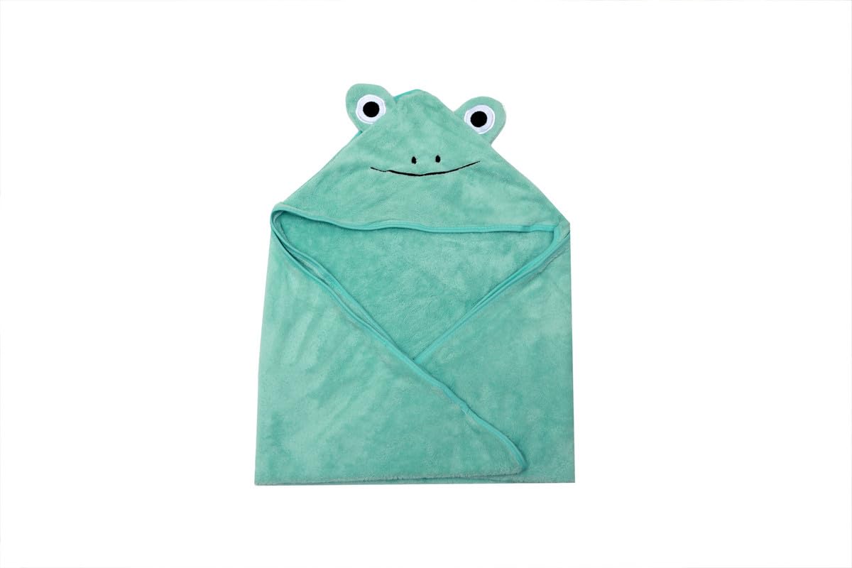 DTR Creation Baby Hooded Towel with Frog Face Design | Soft Cotton Bath Towel Wrap for Newborns, Infants & Toddlers | UltraSoft