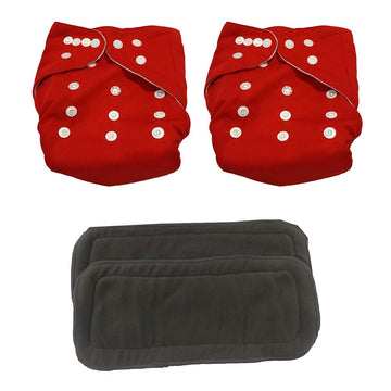 Teeny Weeny Combo Of Reusable Baby Washable Cloth Diaper Nappies With 5 Layered Baby Insert Pads (Set Of 2) (Red) (Assorted Colo