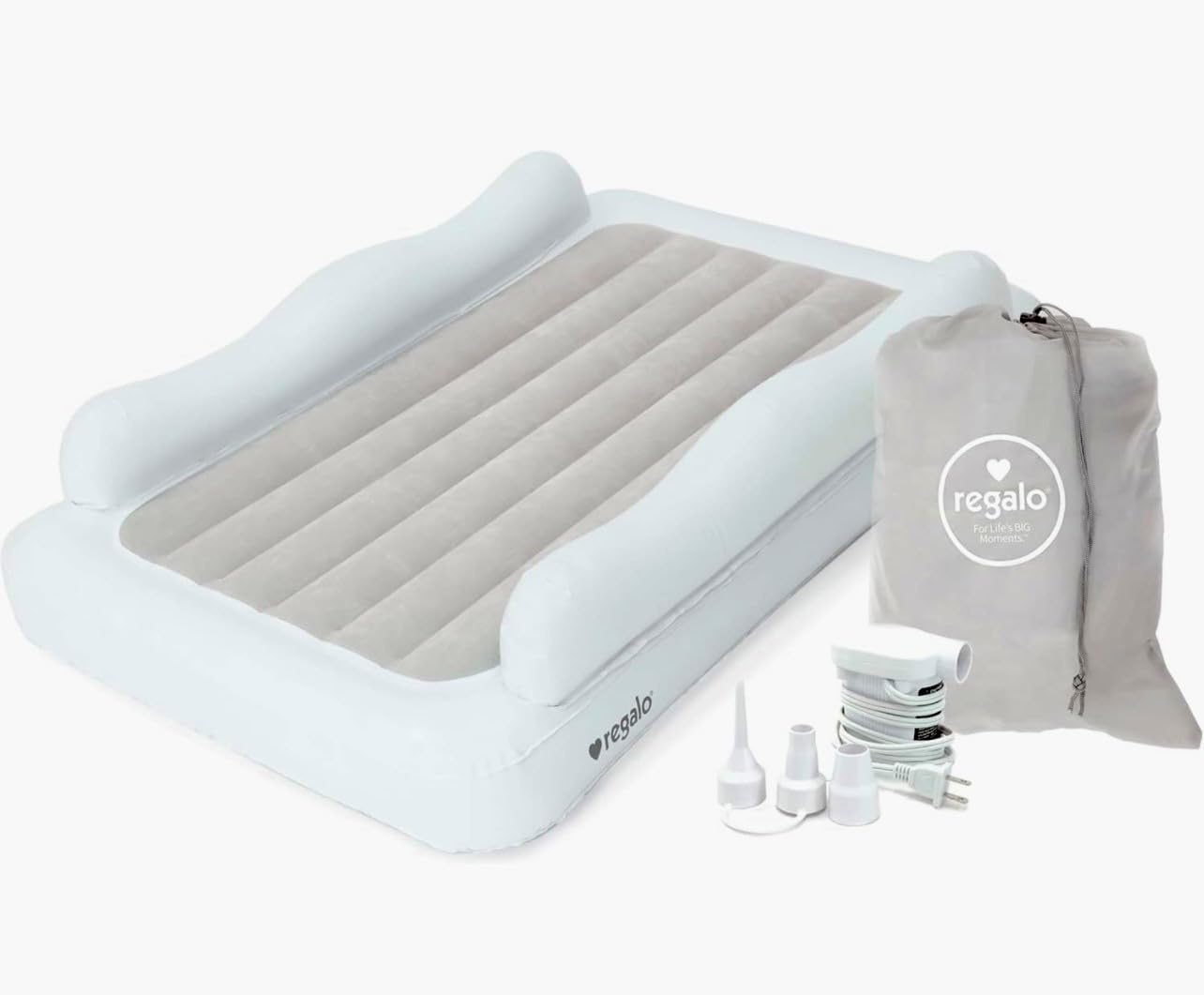 Regalo Inflatable Toddler Travel Bed With 2-Sided Bed Rail Bumpers And Handles, Award Winning Brand, Air Pump And Carry Bag Incl