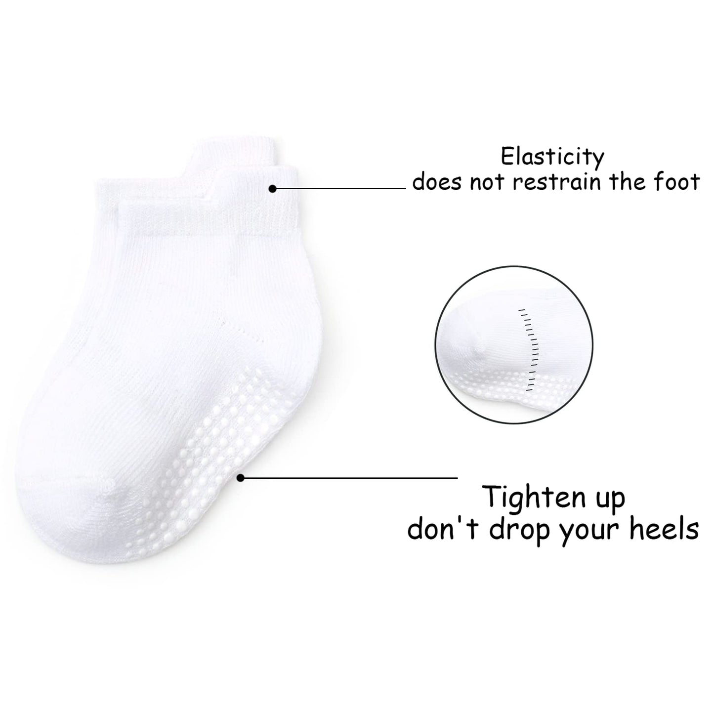 Qiyiendian 6 Pairs Non Slip Cozy Warm Ankle/Low Cut Socks With Grips For Baby Infant Toddler Kids Boys Girls(5-D White,6-12 Mont