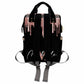 Artsadd Personalized Diaper Bag With Name, Customized Black Pink Glitter Nappy Backpack With Thermal Pockets Handbag Shoulder Ba