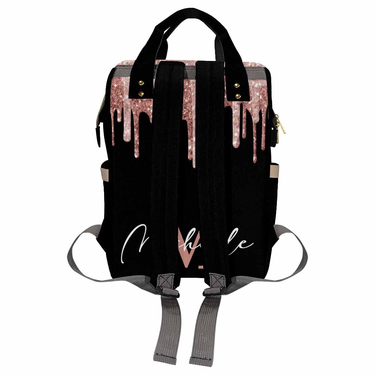 Artsadd Personalized Diaper Bag With Name, Customized Black Pink Glitter Nappy Backpack With Thermal Pockets Handbag Shoulder Ba
