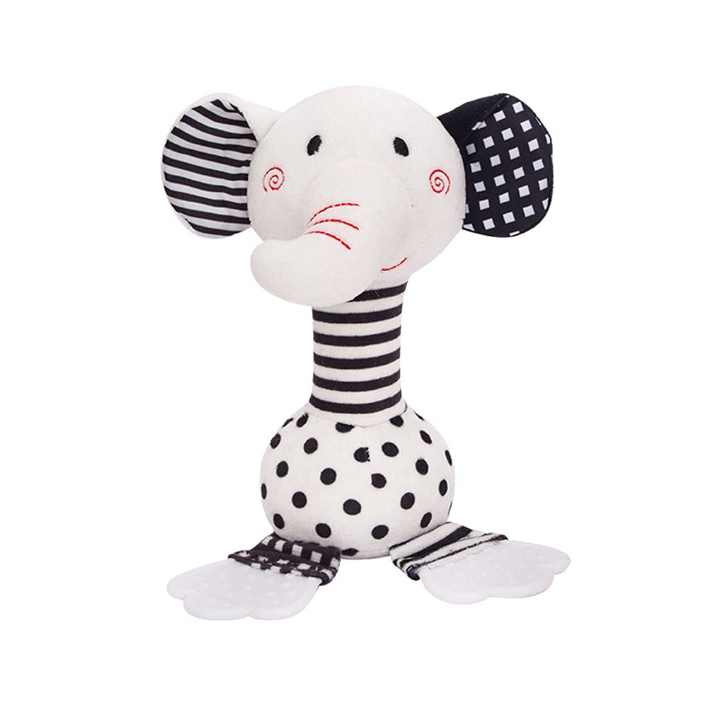 D-KINGCHY Baby Toys 0-12 Months, Black and White Newborn Toys, Soft Plush Rattle Stuffed Animal Toy with Teether and Sound, Deve
