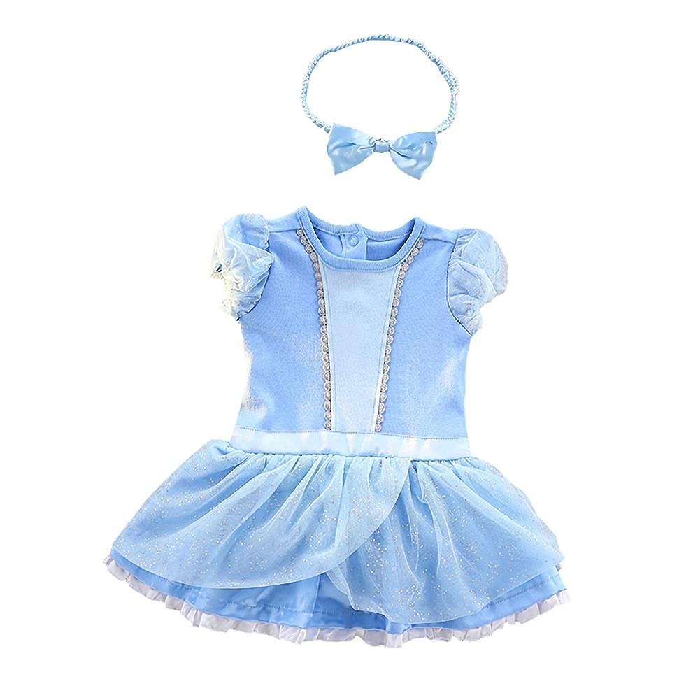 Dressy Daisy Baby Girls Princess Dress Onesie Bodysuit Romper Halloween Costume With Headband Size 9-12 Months Blue 213