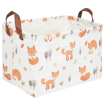 Fxocshe Rectangle Fox Basket,Collapsible Canvas Waterproof Storage Basket,Toy Organizer,Laundry Basket For Kid Rooms,Baby Room D