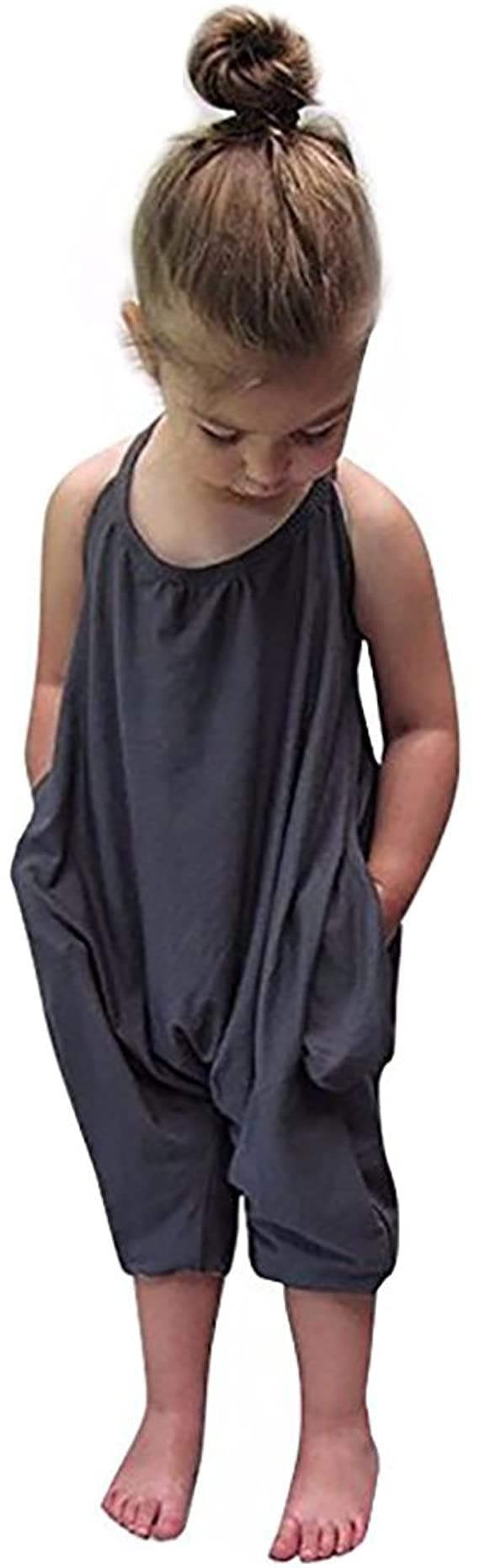Darkyazi Baby Summer Jumpsuits For Girls Kids Cute Backless Harem Strap Romper Jumpsuit Toddler Pants Size 2-8Y (2T, Grey)