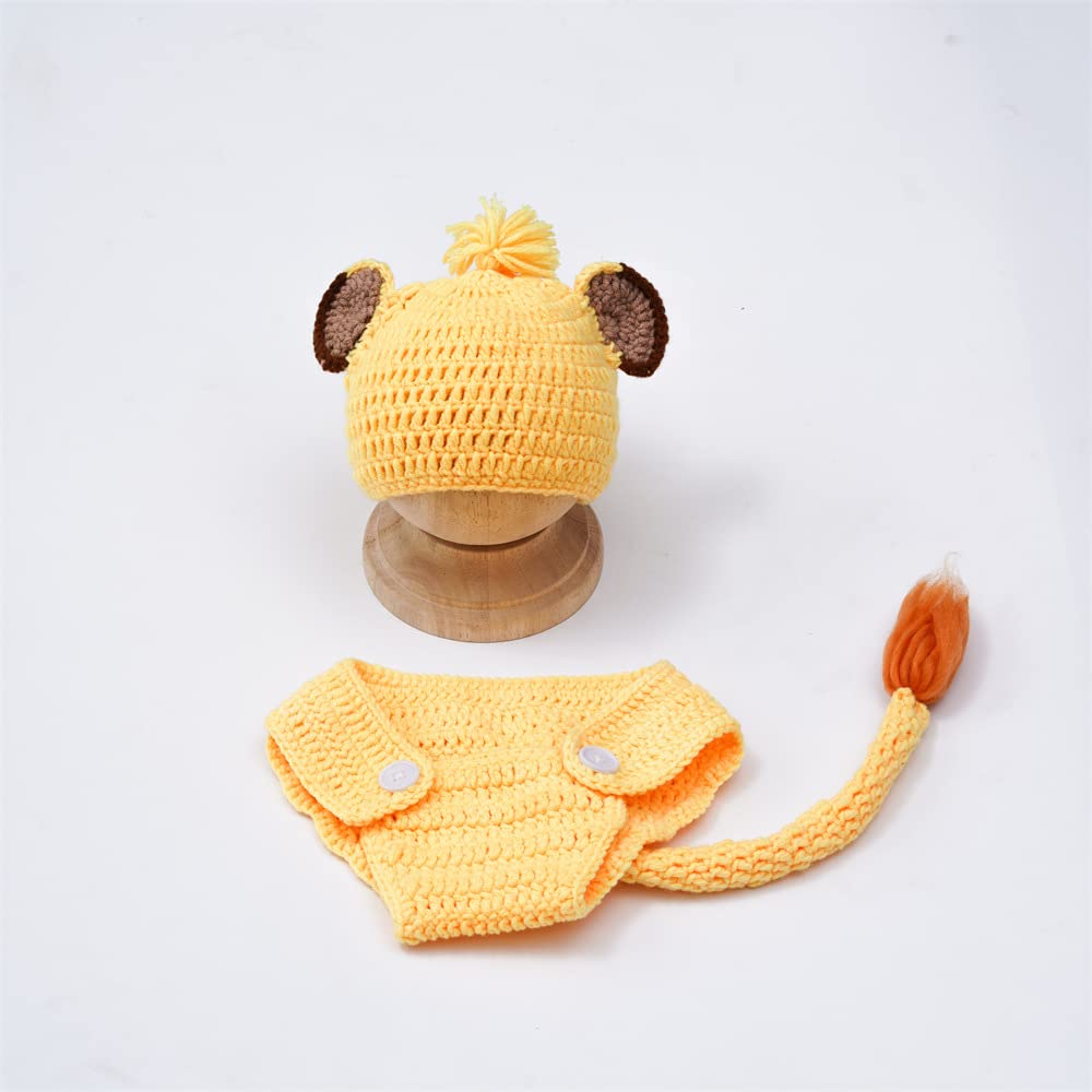 Newborn Baby Photo Shoot Props Girl Boy Crochet Knit Hat Costume Stripe Hat Pants Overalls Photography Props (Yellow)