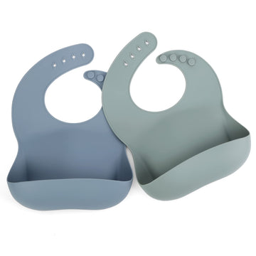 Ginbear Silicone Bibs For Babies Boy, Waterproof Adjustable Silicon Rubber Baby Feeding Bibs With Food Catcher Pocket For Toddle