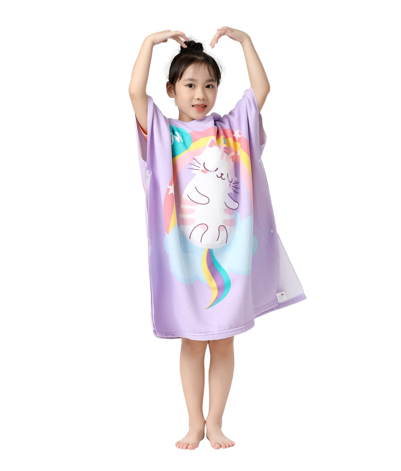 Athaelay Soft Microfiber Swim Cover-Ups For 3 To 10 Years Old Kids Hooded Bath Beach Poncho Towels (Cat, Fits 3-10 Years)