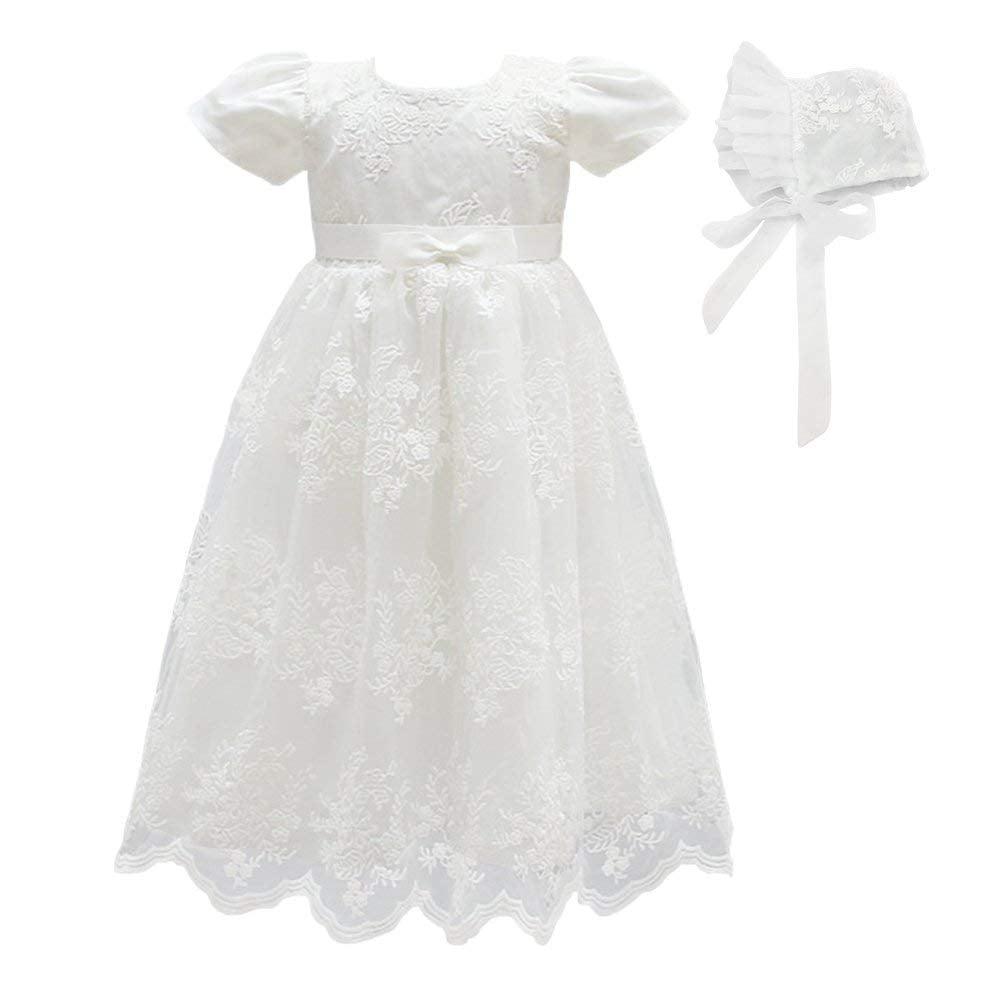 Glamulice Baby Girls Flower Christening Baptism Dress Formal Party Special Occasion Dresses For Toddler 6-12 White Newborn Girl