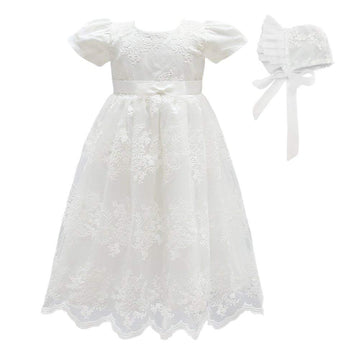 Glamulice Baby Girls Flower Christening Baptism Dress Formal Party Special Occasion Dresses For Toddler 6-12 White Newborn Girl