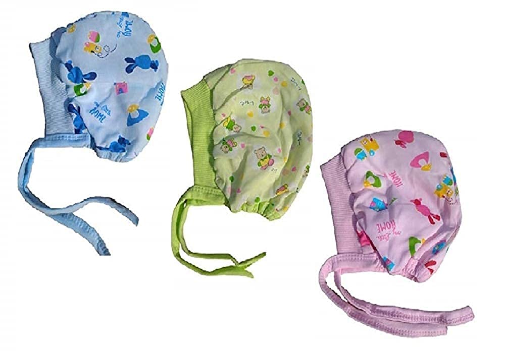 Shyam Enterprises Newborn Baby Boys & Baby Girls Soft Cotton Caps With Tai Knot And Bonnet Unisex Hat | Topi Pack Of 3 (612 Mon