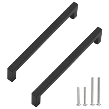 Redunest Cabinet Pulls Matte Black Cabinet Handles Square Drawer Pulls, 2 Pack 8-45 Inch Stainless Steel Kitchen Door Cupboard C