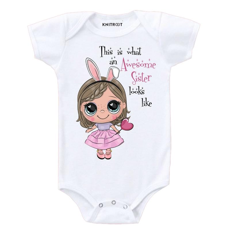 Knitroot Sibling Love Theme, Onesies, Unisex Kids Baby Cotton White Romper, Half Sleeve Sleepsuit, Bodysuit, This Is What An Awe