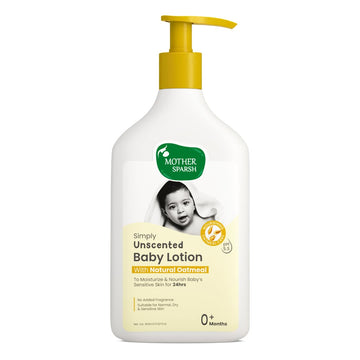 Mother Sparsh Simply Unscented Baby Lotion With Natural Oatmeal- 400Ml | Fragrance Free Lotion For Babies | 24Hr Protection For 