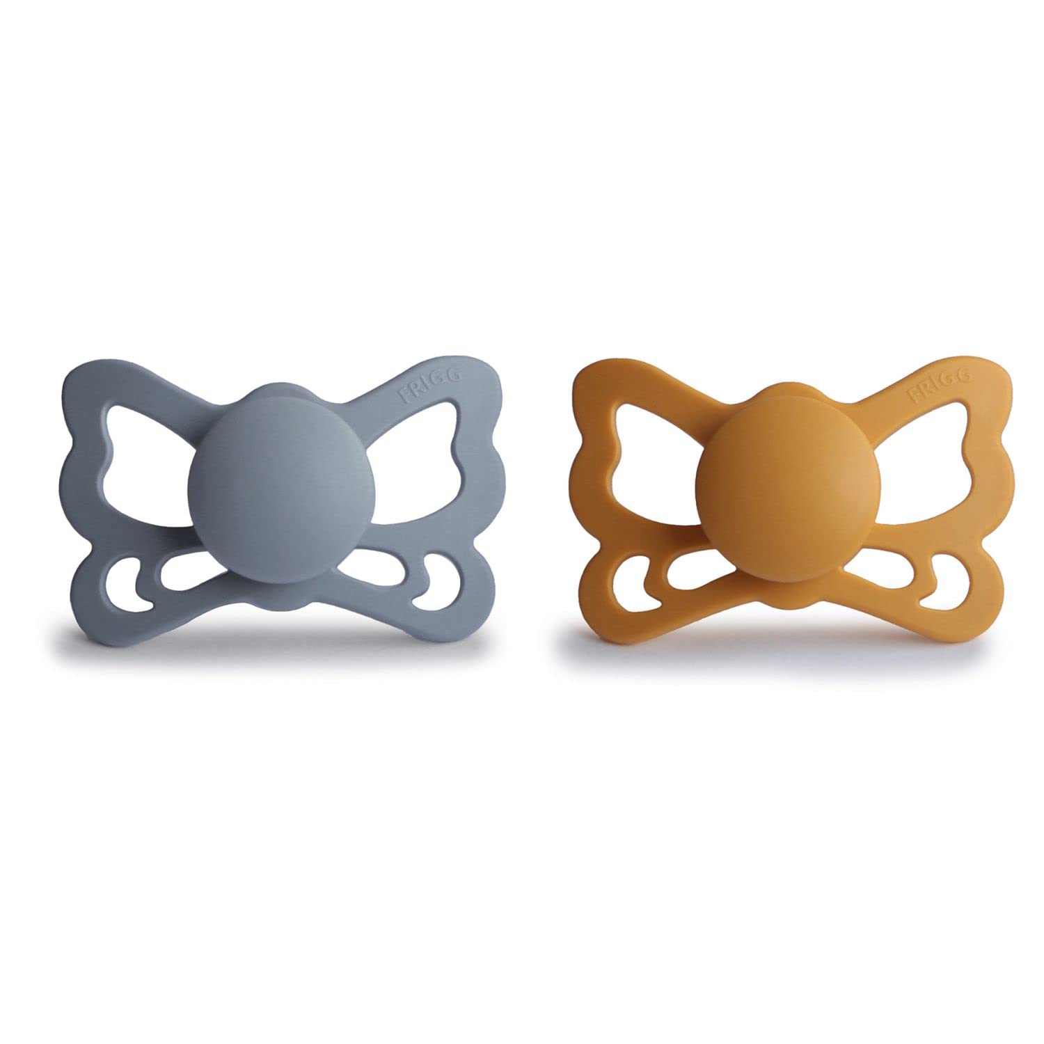 Frigg Butterfly Anatomical Silkysoft Silicone Baby Pacifier | Made In Denmark | Bpa-Free (Great Gray/Honey Gold, 6-18 Months)