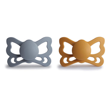 Frigg Butterfly Anatomical Silkysoft Silicone Baby Pacifier | Made In Denmark | Bpa-Free (Great Gray/Honey Gold, 6-18 Months)