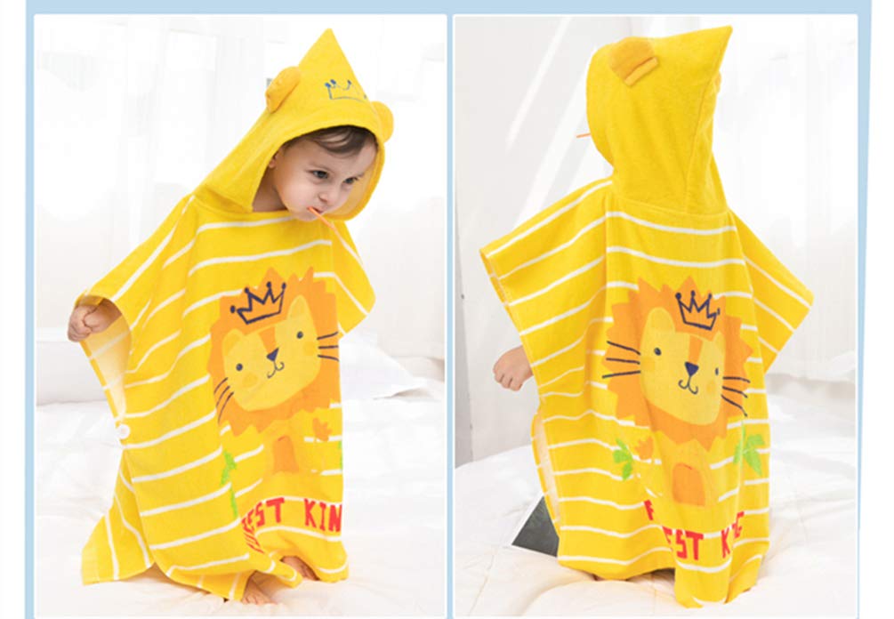 Tonwhar Kids Bath/Pool/Beach Hooded Poncho Towel-Cartoon Animal Pattern Cotton Beach Towel For Baby And Kids (Lion, 1-4 Years/He