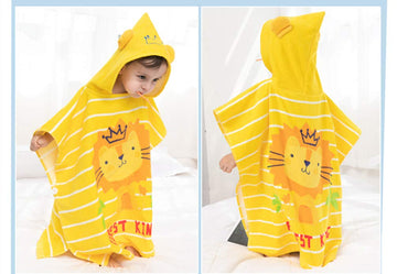 Tonwhar Kids Bath/Pool/Beach Hooded Poncho Towel-Cartoon Animal Pattern Cotton Beach Towel For Baby And Kids (Lion, 1-4 Years/He