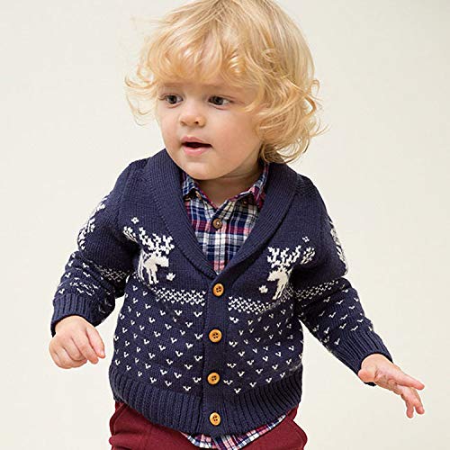 Sanmio Toddler Baby Boys Girls Deer Christmas Cardigan Sweater Long Sleeve Button-Up Coat 6M-4T Navy