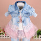 Yao Baby Girls Denim Clothing Sets 3 Pieces Sets T Shirt Denim Jacket And Jeans(Pink, 2-3 Years)