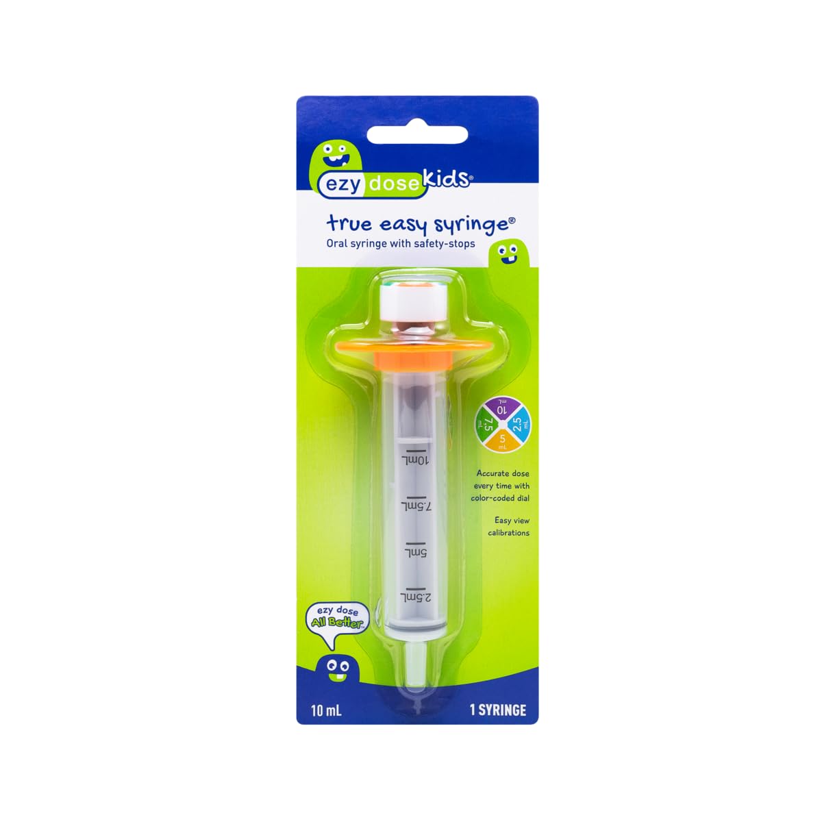 Ezy Dose Kids Baby Oral Syringe & Dispenser, True Easy Design For Liquid Medicine, Easy To Control, 10 Ml/2 Tsp Color Coded, Bpa