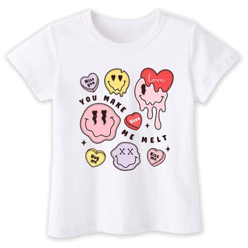 Kids Toddler Baby Girls Boys Valentine'S Day T-Shirt Short Sleeve Love Heart You Make Me Melt Cotton Top (White Emoticon,6 Years