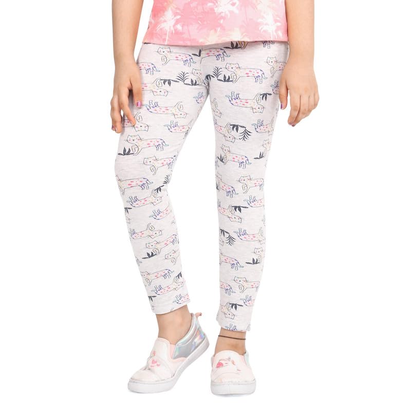 Real Basics Girls Cotton Printed NonTransparent Regular Fit Ankle Length Leggings(RBGLegP123Biege Cat_Multicolor_23 Years)