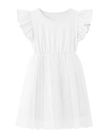 Twkioue Toddler Baby Girl Tutu Tulle Dress Ruffled Sleeve Fluffy Sundress 817 White 110