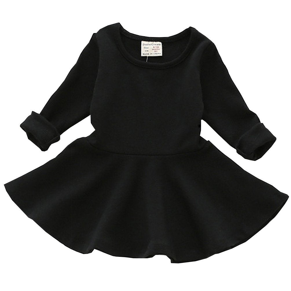 Csbks Toddler Baby Girls Long Sleeve Cotton Dress Solid Ruffle Tops 3T Black