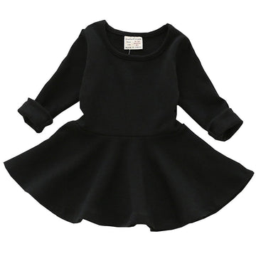 Csbks Toddler Baby Girls Long Sleeve Cotton Dress Solid Ruffle Tops 3T Black