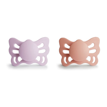 Frigg Butterfly Anatomical Silkysoft Silicone Baby Pacifier | Made In Denmark | Bpa-Free (Soft Lilac/Pretty In Peach, 0-6 Months