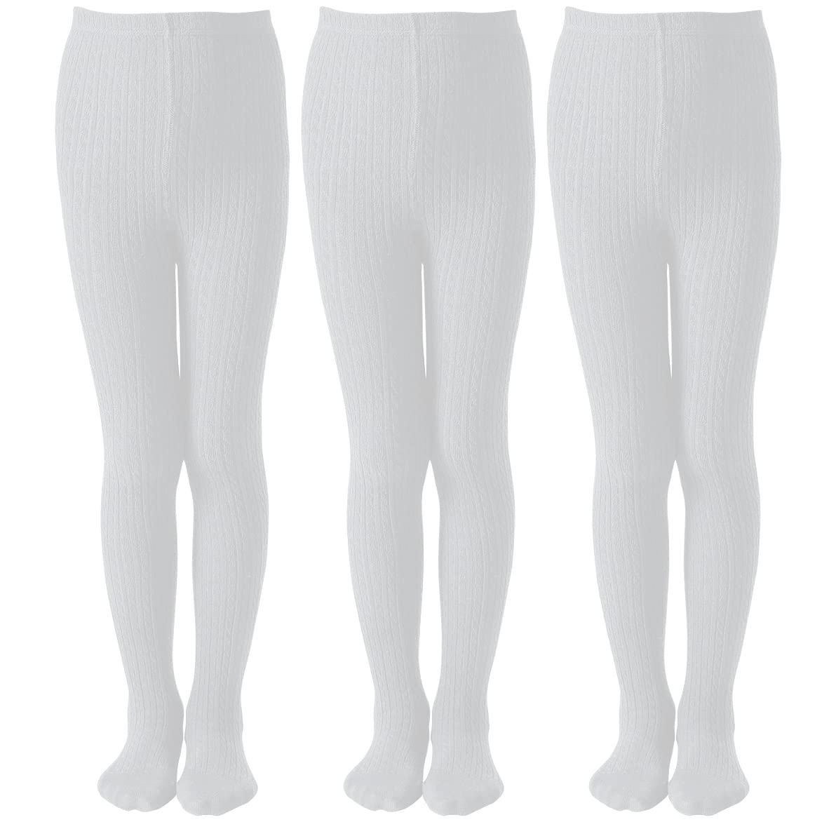 Epeius Toddler Girls Thick Cable Knit Leggings Warm Cotton Pantyhose Dress Tights School Uniform Tights Baby Stockings Pure Whit