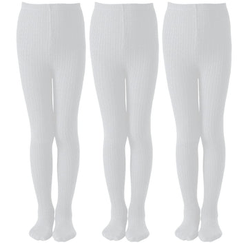 Epeius Toddler Girls Thick Cable Knit Leggings Warm Cotton Pantyhose Dress Tights School Uniform Tights Baby Stockings Pure Whit