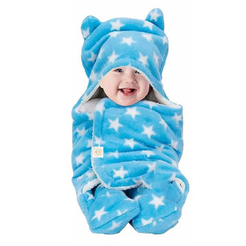 D BABY HOME Soft Fleece Baby Blanket Blue | Newborn Swaddle Wrap 10075 cm | Star Print, Ultra Cozy, Lightweight & Breathable | U
