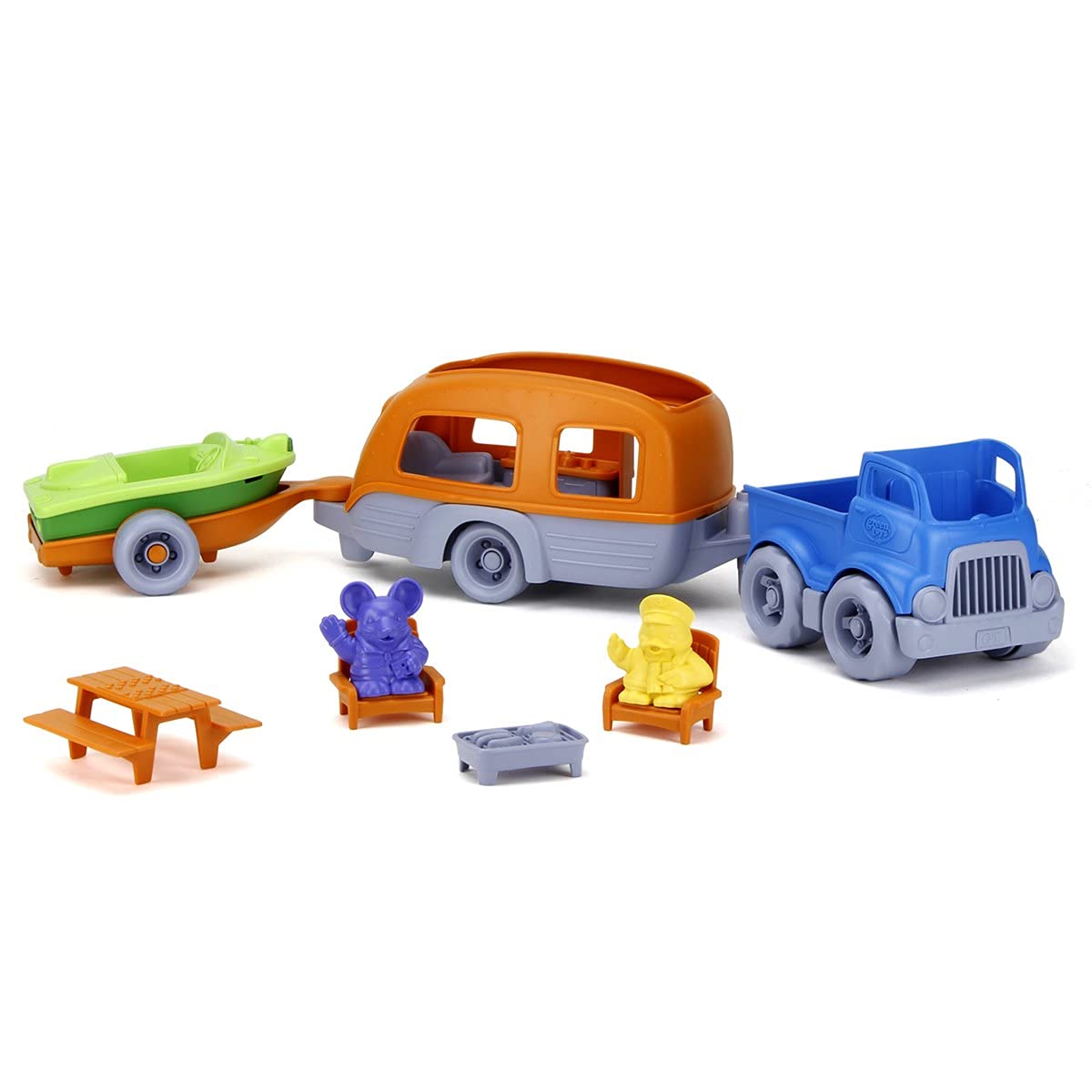 Green Toys RV Camper Set, Blue/Orange - 10 Piece Pretend Play, Motor Skills, Kids Toy Vehicle Playset. No BPA, phthalates, PVC.