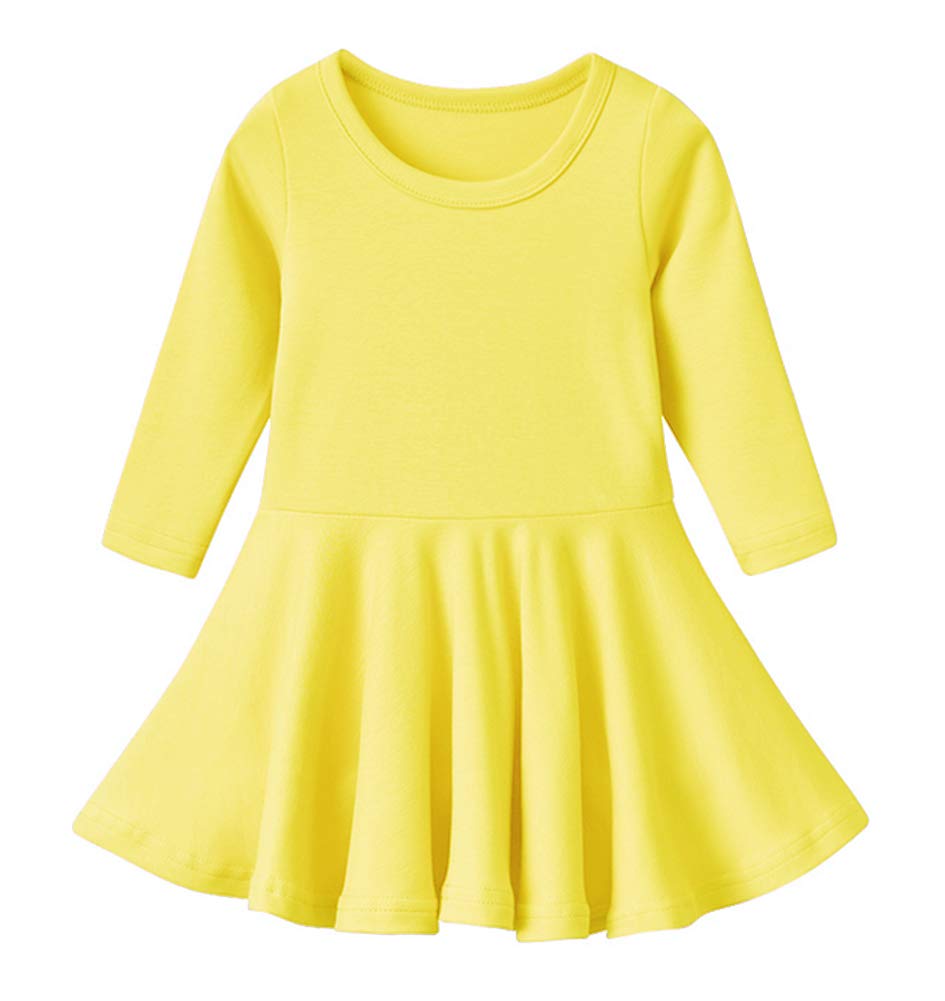 Gsvibk Baby Girls Cotton Dress Toddler Solid Dresses Girl Casual Ruffle Dresses 476 Yellow 110