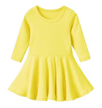 Gsvibk Baby Girls Cotton Dress Toddler Solid Dresses Girl Casual Ruffle Dresses 476 Yellow 110