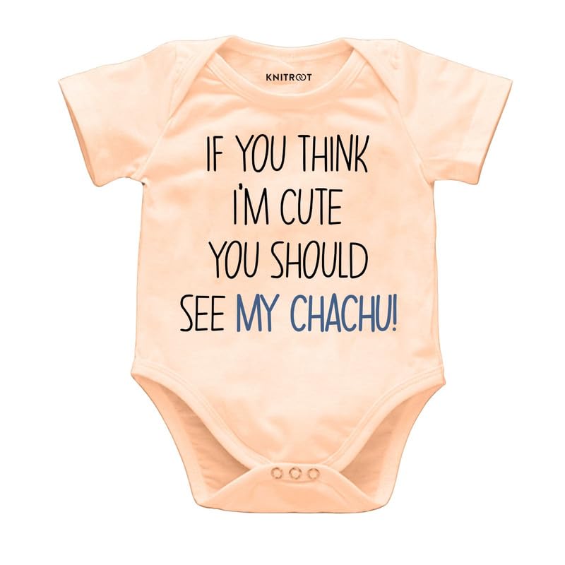 Knitroot Chachu Family Special Onesies, Unisex Baby Cotton Lycra Envelope Neck Half Sleeve Peach Romper, Bodysuit, Sleepsuit, If