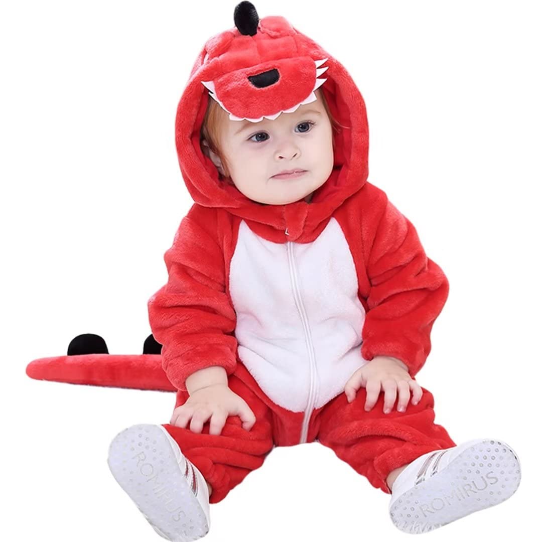 Qiaoniuniu Halloween Baby Red Dinosaur Costumes Toddler Outfit Infants Cosplay Romper 30-36 Months